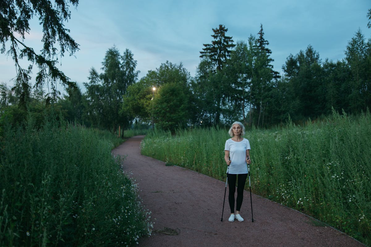 Senior woman taking a healthy walk outdoors